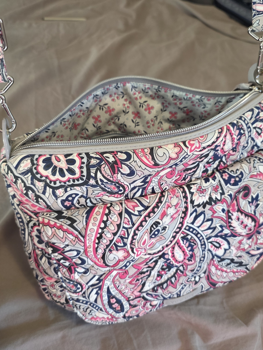 Vera Bradley Pink Paisley Crossbody with Navy and Cream Accents - Picture 8 of 8